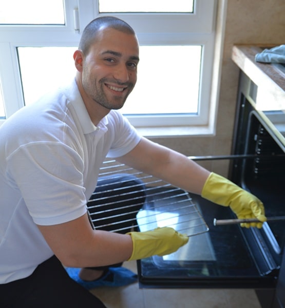 Oven cleaning Oven cleaning in progress